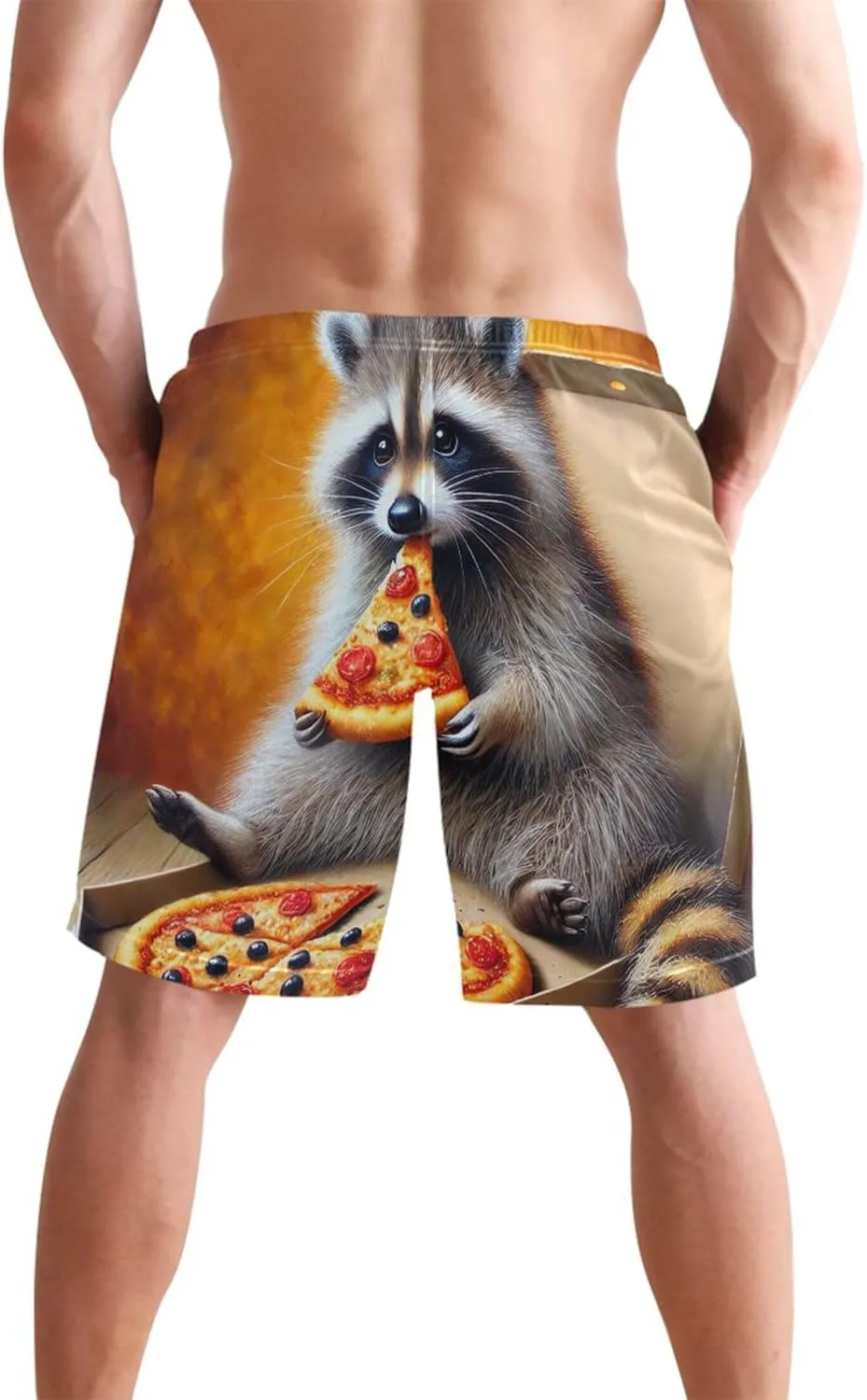 Cheesy Raccoon Pizza Night Board Swimming Shorts Swim Trunks for Men Hawaiian Swimwear Bathing Suits S