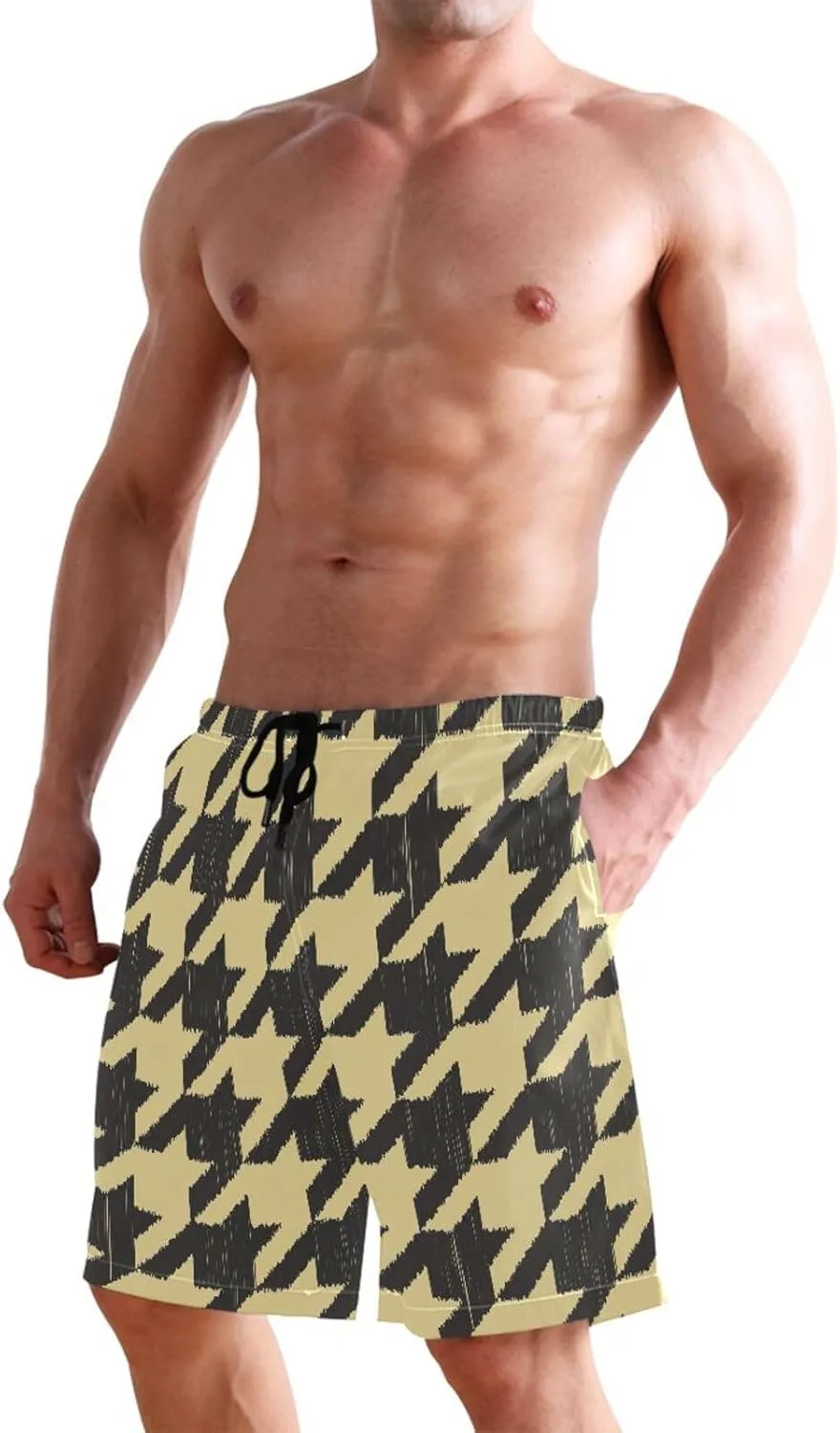 CHIFIGNO Chic Yellow Paws White Mens Swimming Shorts, Small Quick Dry, Swimsuit Mens Trunks