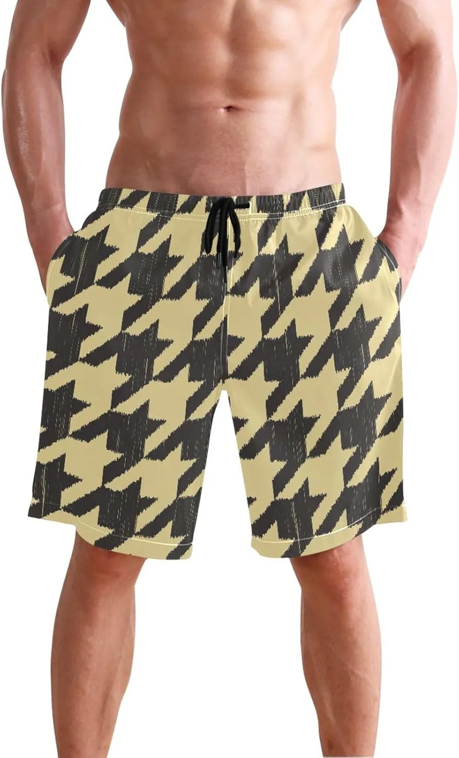 CHIFIGNO Chic Yellow Paws White Mens Swimming Shorts, Small Quick Dry, Swimsuit Mens Trunks