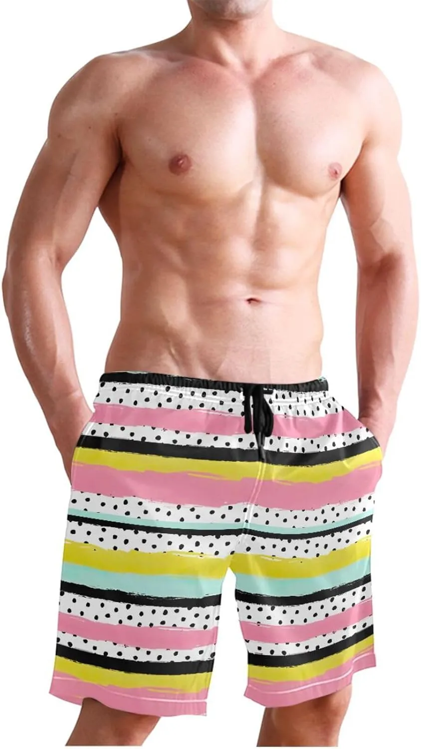 CHIFIGNO Chic Yellow Paws White Mens Swimming Shorts, Small Quick Dry, Swimsuit Mens Trunks