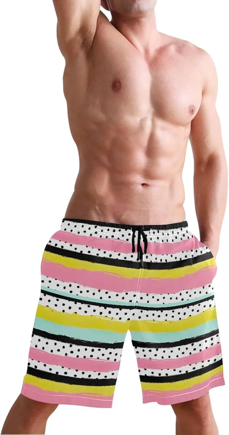 CHIFIGNO Chic Yellow Paws White Mens Swimming Shorts, Small Quick Dry, Swimsuit Mens Trunks