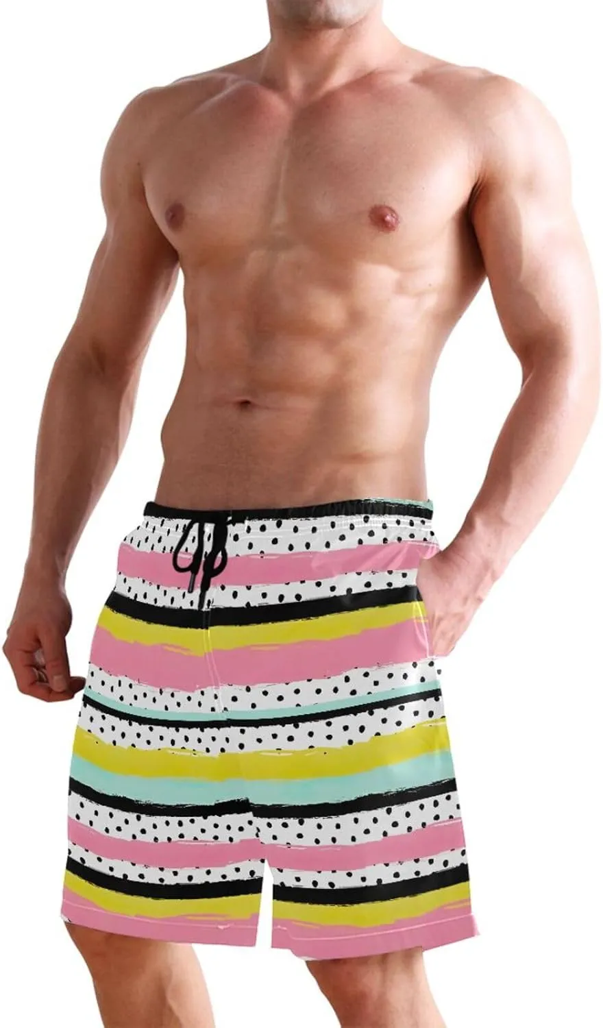 CHIFIGNO Chic Yellow Paws White Mens Swimming Shorts, Small Quick Dry, Swimsuit Mens Trunks