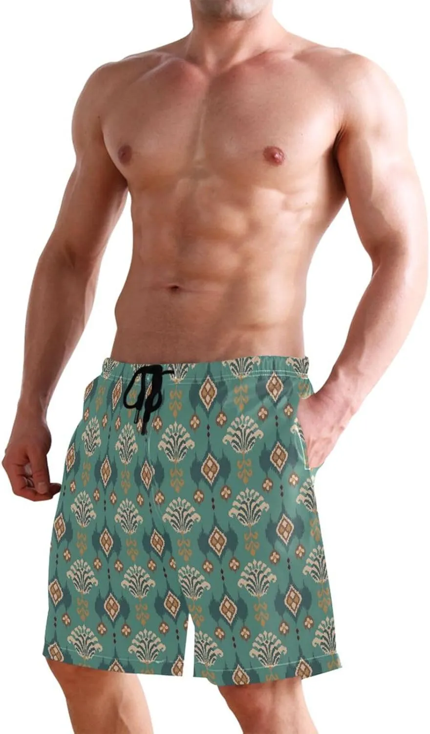 CHIFIGNO Chic Yellow Paws White Mens Swimming Shorts, Small Quick Dry, Swimsuit Mens Trunks