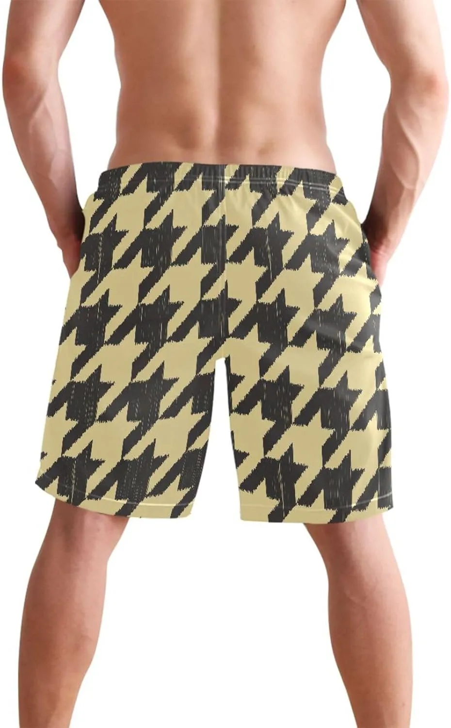 CHIFIGNO Chic Yellow Paws White Mens Swimming Shorts, Small Quick Dry, Swimsuit Mens Trunks