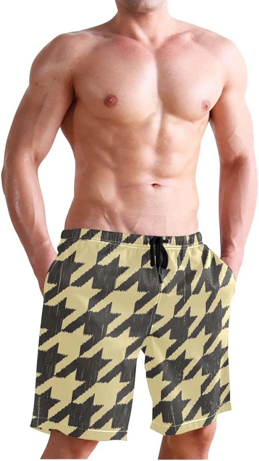 CHIFIGNO Chic Yellow Paws White Mens Swimming Shorts, Small Quick Dry, Swimsuit Mens Trunks