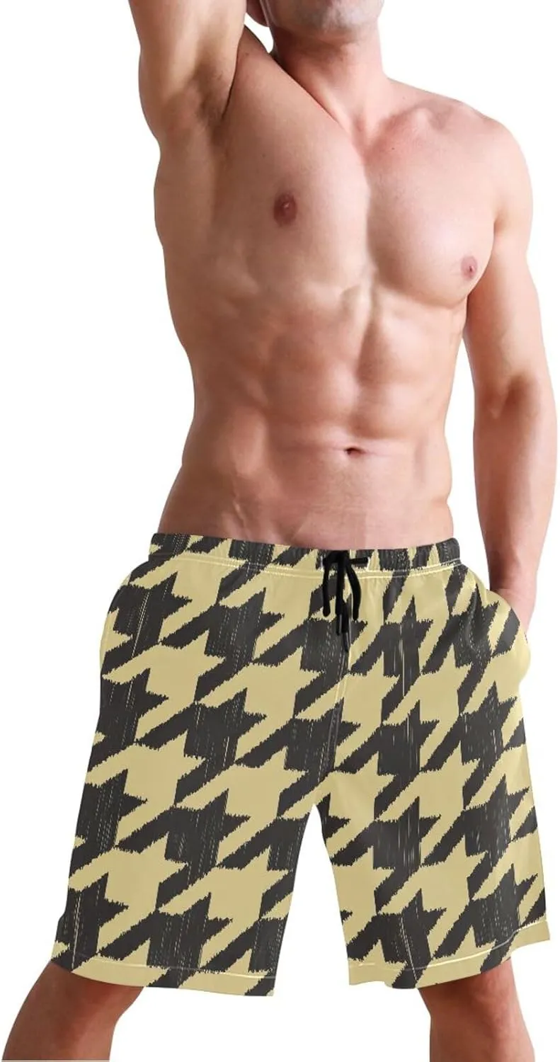 CHIFIGNO Chic Yellow Paws White Mens Swimming Shorts, Small Quick Dry, Swimsuit Mens Trunks