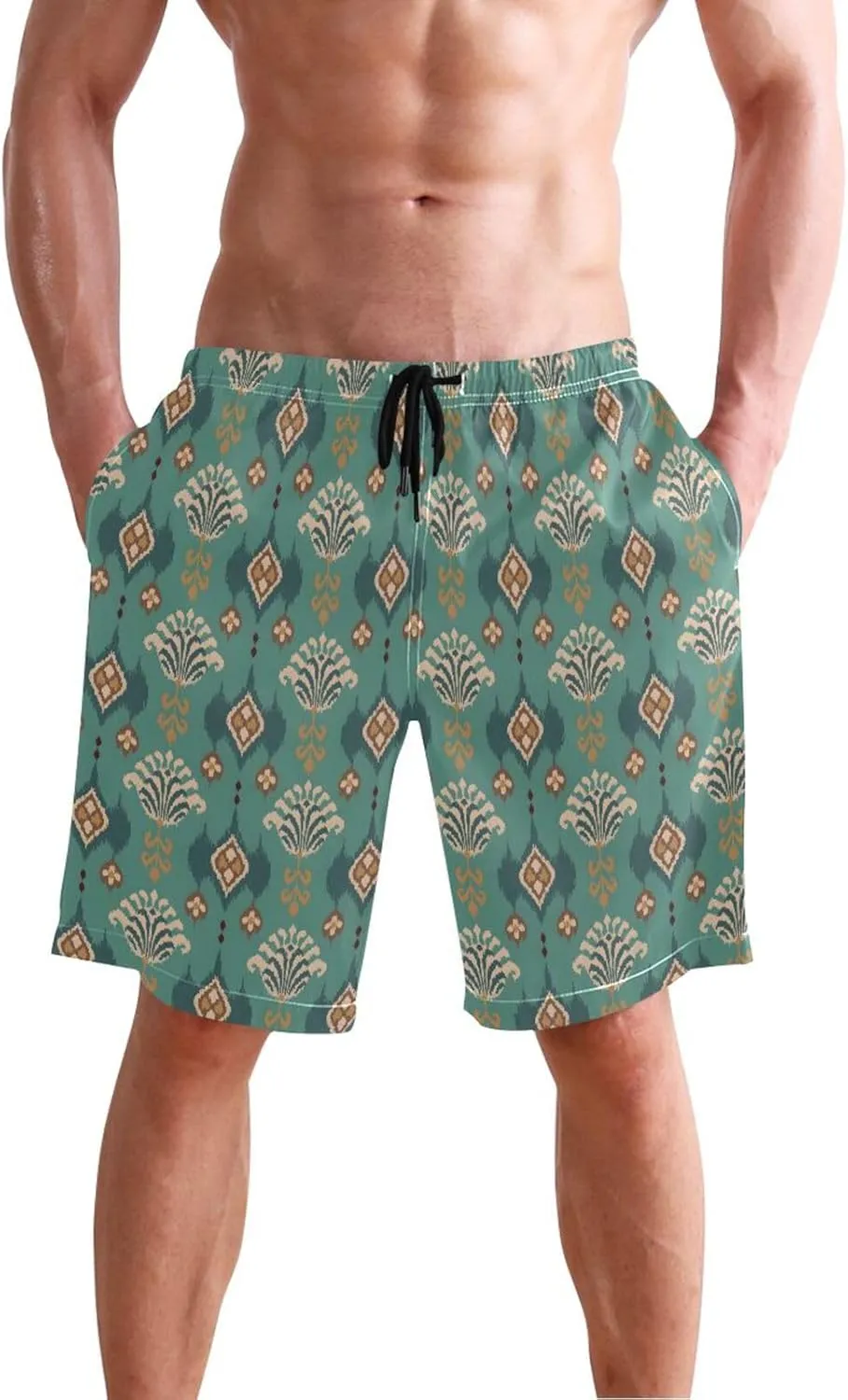 CHIFIGNO Chic Yellow Paws White Mens Swimming Shorts, Small Quick Dry, Swimsuit Mens Trunks