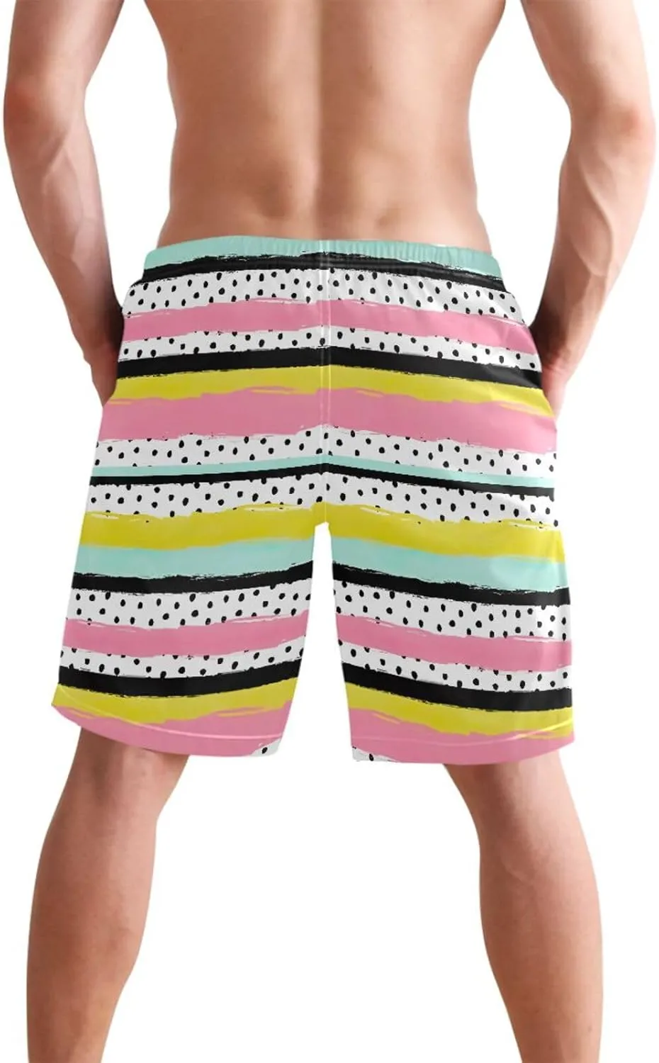CHIFIGNO Chic Yellow Paws White Mens Swimming Shorts, Small Quick Dry, Swimsuit Mens Trunks