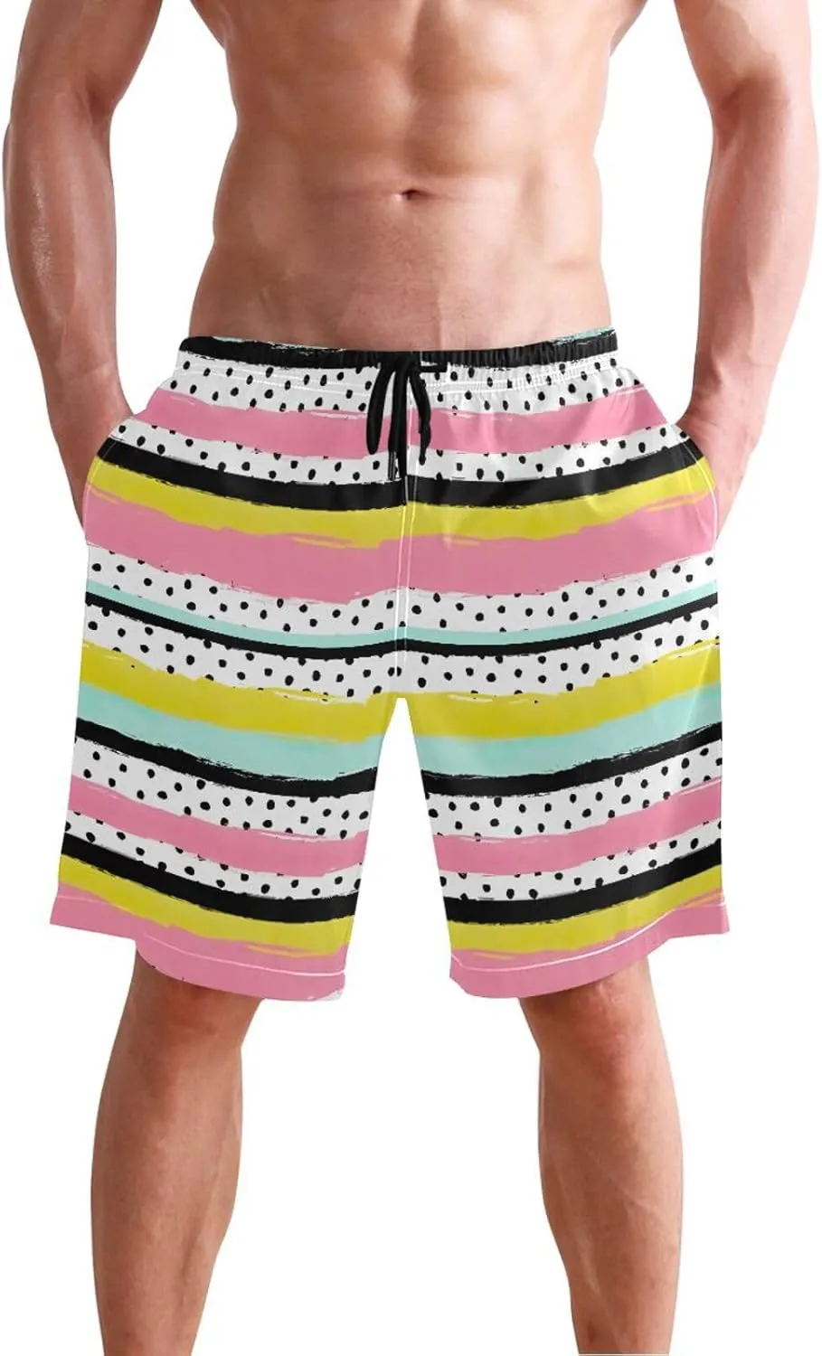 CHIFIGNO Chic Yellow Paws White Mens Swimming Shorts, Small Quick Dry, Swimsuit Mens Trunks