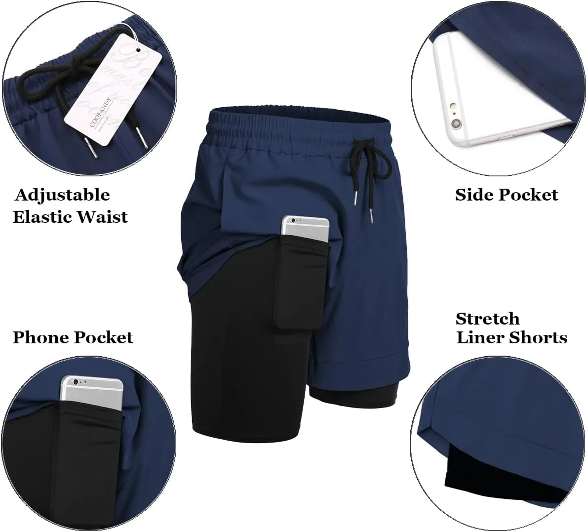 COOFANDY Men's 2 Pack Running Shorts 2 in 1 Workout Shorts Quick Dry Gym Training Athletic Jogger with Phone Pockets