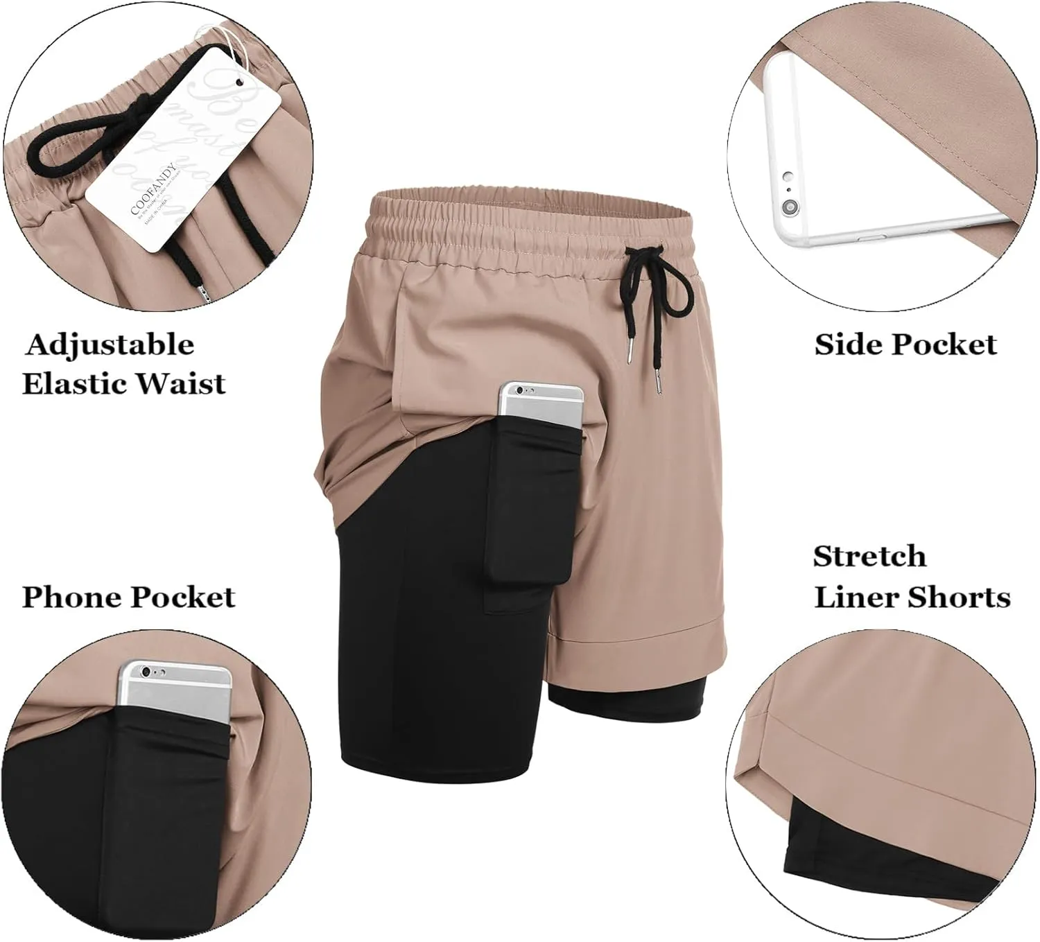 COOFANDY Men's 2 Pack Running Shorts 2 in 1 Workout Shorts Quick Dry Gym Training Athletic Jogger with Phone Pockets