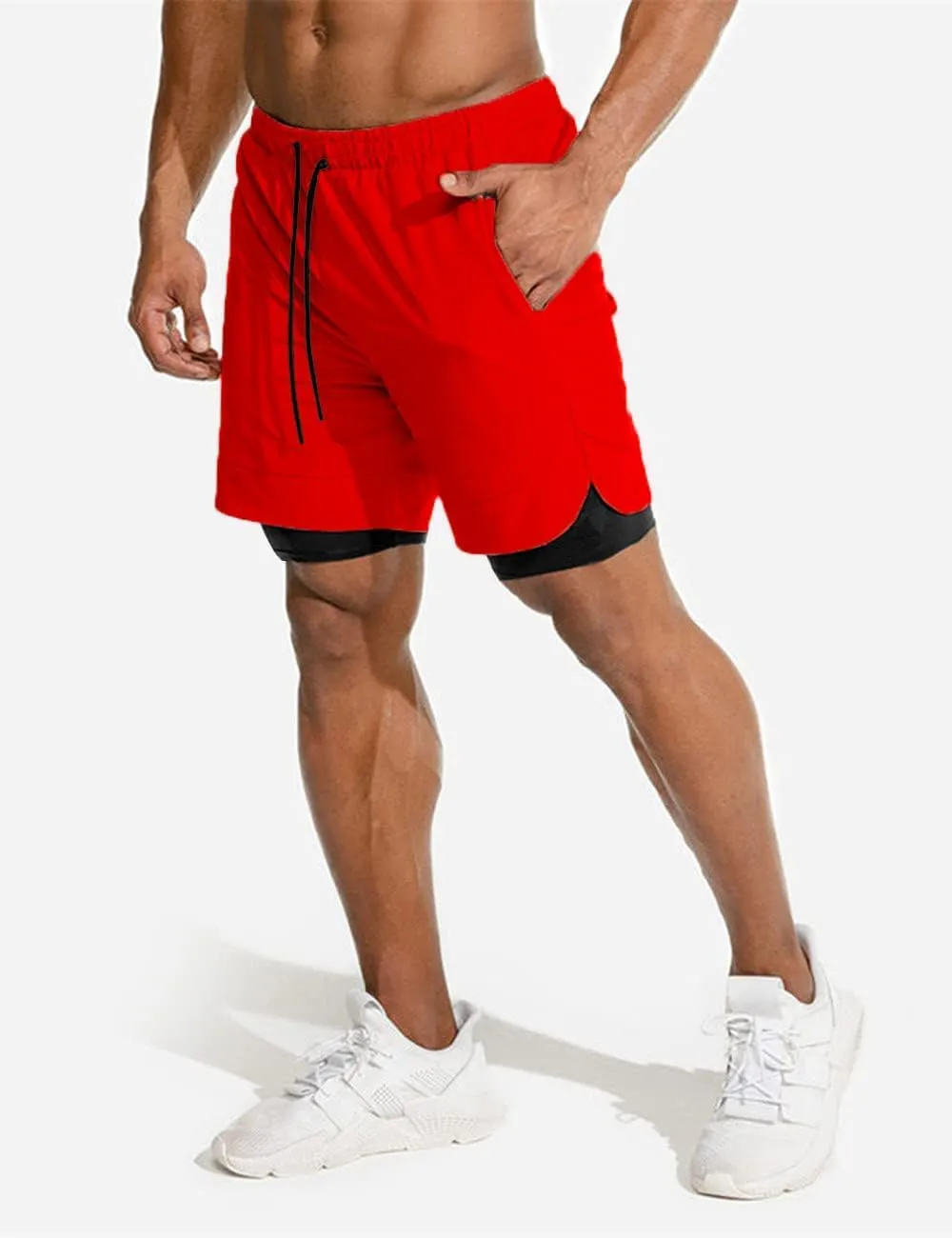 COOFANDY Men's 2 Pack Running Shorts 2 in 1 Workout Shorts Quick Dry Gym Training Athletic Jogger with Phone Pockets