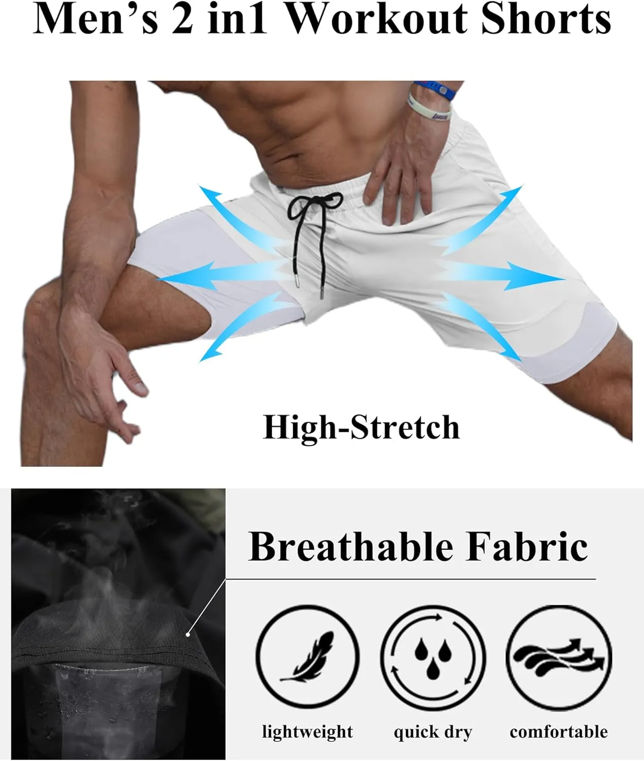 COOFANDY Men's 2 Pack Running Shorts 2 in 1 Workout Shorts Quick Dry Gym Training Athletic Jogger with Phone Pockets