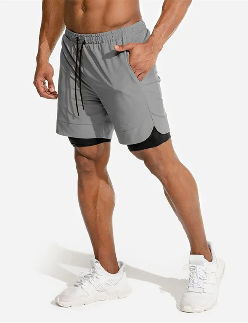 COOFANDY Men's 2 Pack Running Shorts 2 in 1 Workout Shorts Quick Dry Gym Training Athletic Jogger with Phone Pockets