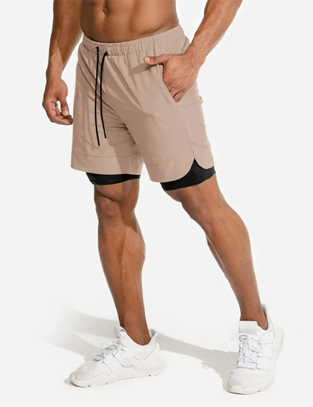 COOFANDY Men's 2 Pack Running Shorts 2 in 1 Workout Shorts Quick Dry Gym Training Athletic Jogger with Phone Pockets