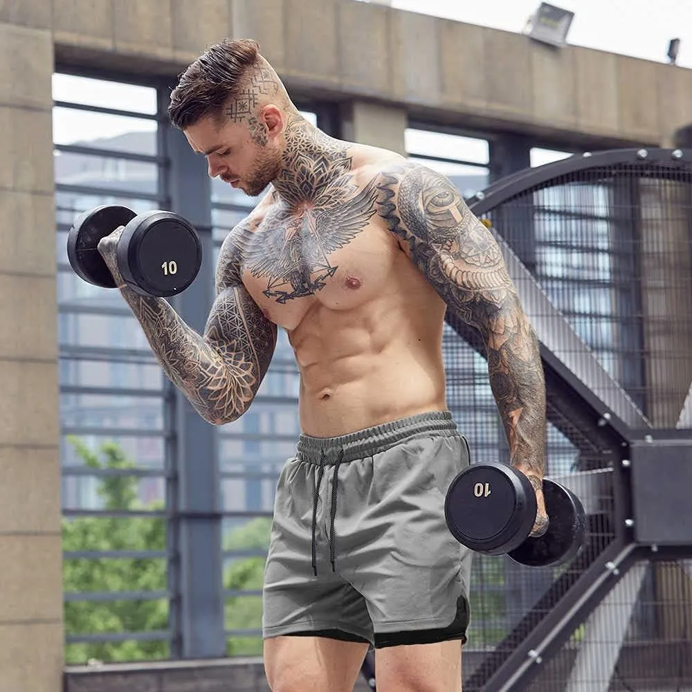 COOFANDY Men's 2 Pack Running Shorts 2 in 1 Workout Shorts Quick Dry Gym Training Athletic Jogger with Phone Pockets