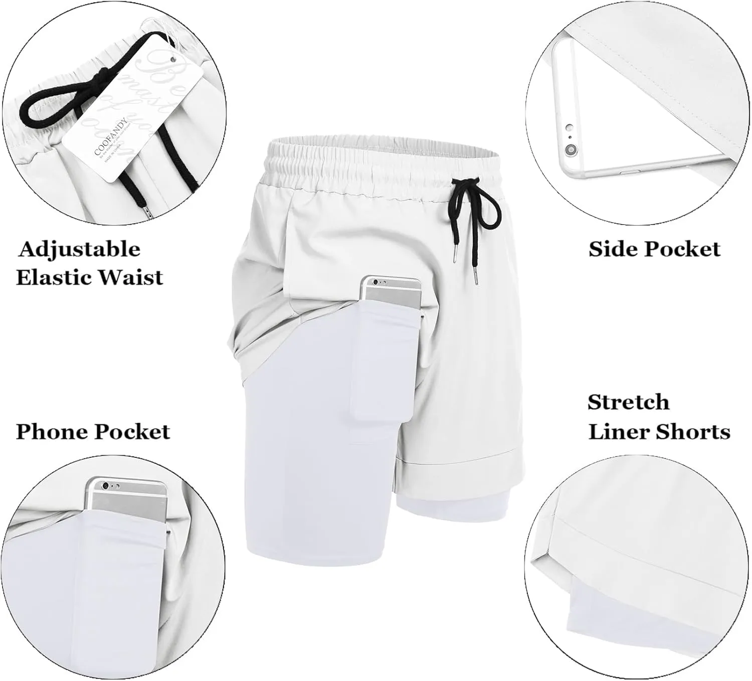 COOFANDY Men's 2 Pack Running Shorts 2 in 1 Workout Shorts Quick Dry Gym Training Athletic Jogger with Phone Pockets