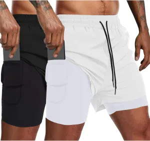 COOFANDY Men's 2 Pack Running Shorts 2 in 1 Workout Shorts Quick Dry Gym Training Athletic Jogger with Phone Pockets
