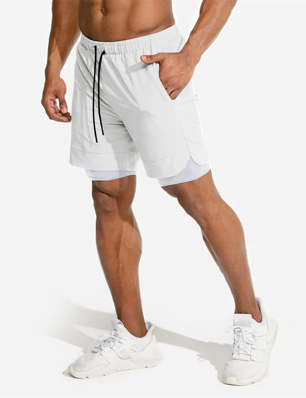 COOFANDY Men's 2 Pack Running Shorts 2 in 1 Workout Shorts Quick Dry Gym Training Athletic Jogger with Phone Pockets