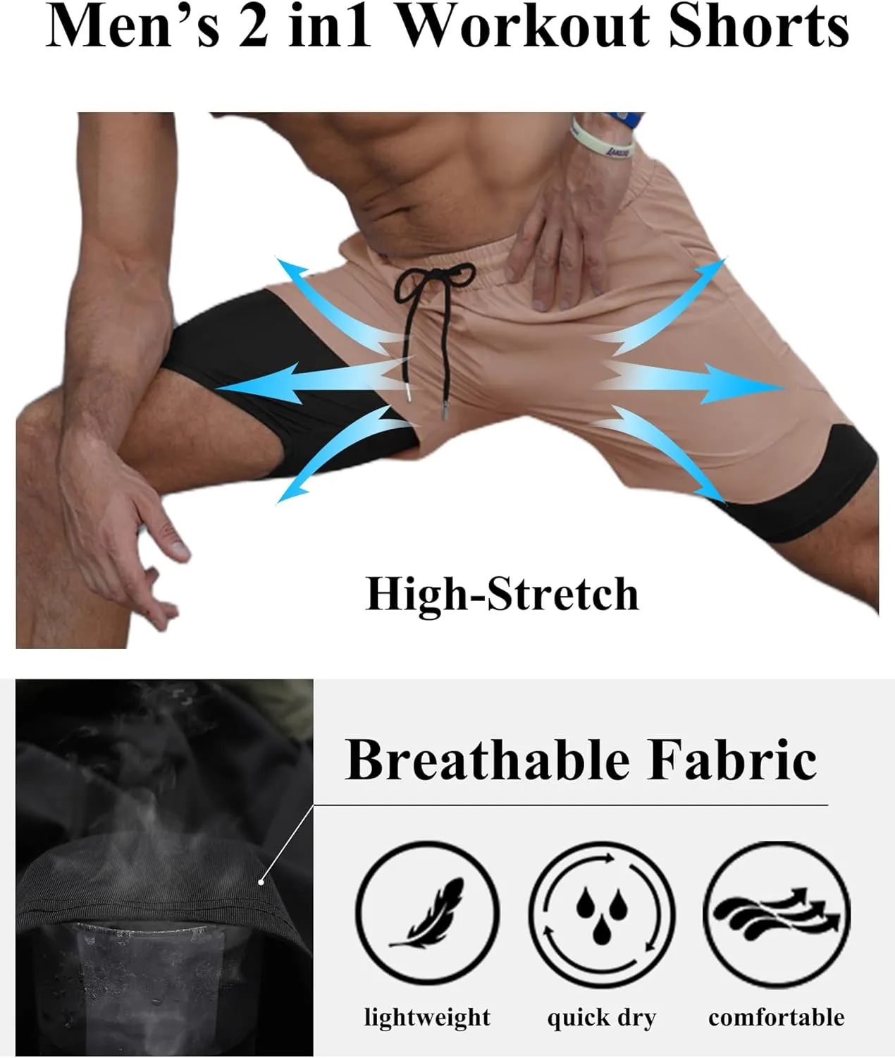 COOFANDY Men's 2 Pack Running Shorts 2 in 1 Workout Shorts Quick Dry Gym Training Athletic Jogger with Phone Pockets