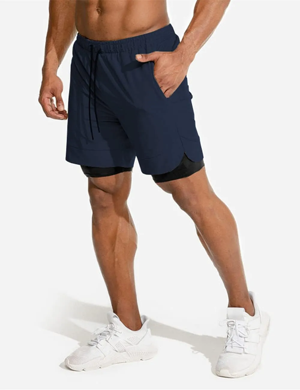 COOFANDY Men's 2 Pack Running Shorts 2 in 1 Workout Shorts Quick Dry Gym Training Athletic Jogger with Phone Pockets