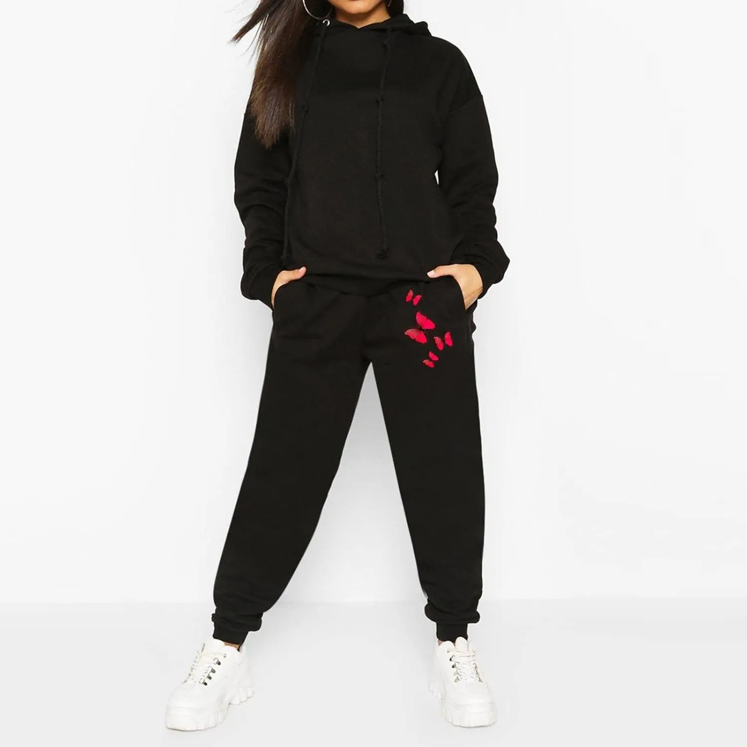 cooki Sweatpants for Women Mid Waisted Plus Sized Cinch Bottom Sweatpants with Pockets Batterflies Print Jogger Yoga Pants