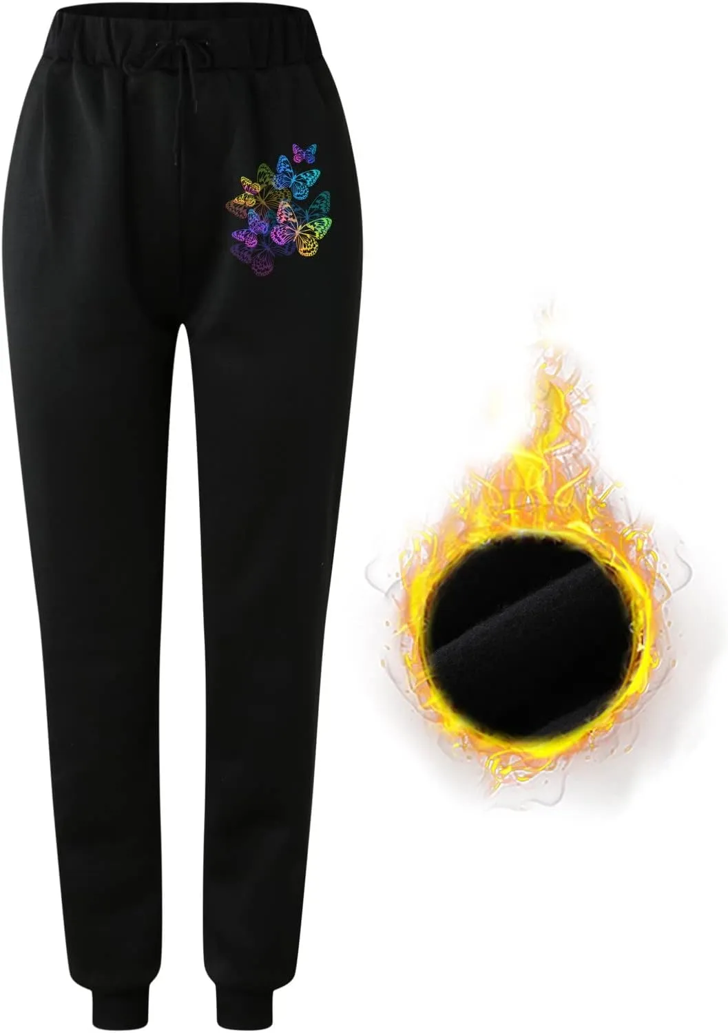 cooki Sweatpants for Women Mid Waisted Plus Sized Cinch Bottom Sweatpants with Pockets Batterflies Print Jogger Yoga Pants