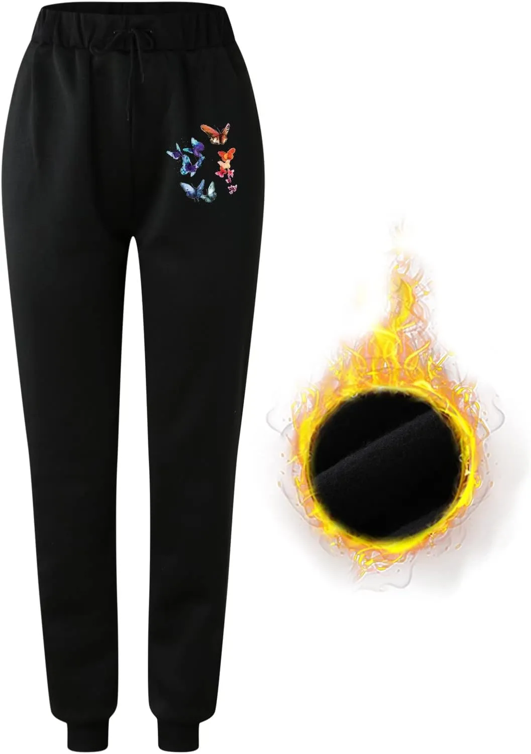 cooki Sweatpants for Women Mid Waisted Plus Sized Cinch Bottom Sweatpants with Pockets Batterflies Print Jogger Yoga Pants