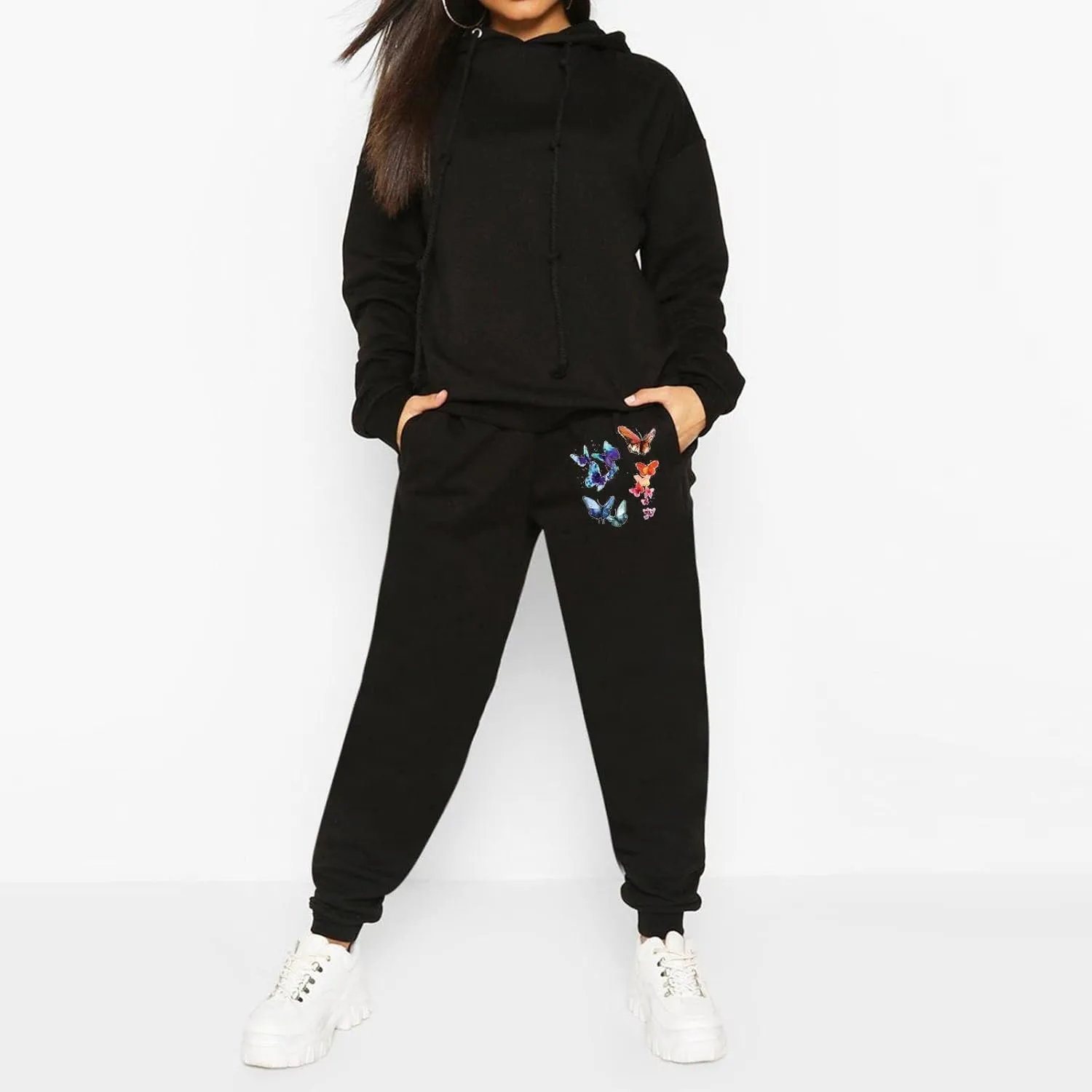 cooki Sweatpants for Women Mid Waisted Plus Sized Cinch Bottom Sweatpants with Pockets Batterflies Print Jogger Yoga Pants