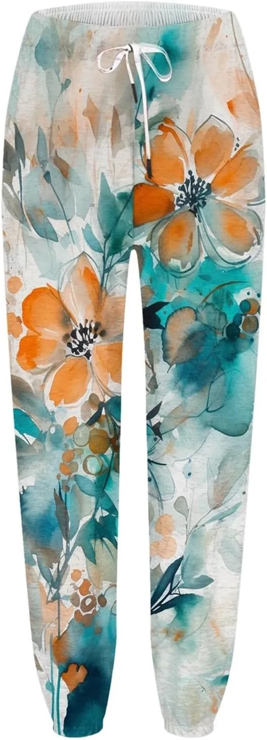 cooki Sweatpants for Women Mid Waisted Plus Sized Cinch Bottom Sweatpants with Pockets Batterflies Print Jogger Yoga Pants