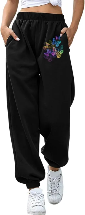 cooki Sweatpants for Women Mid Waisted Plus Sized Cinch Bottom Sweatpants with Pockets Batterflies Print Jogger Yoga Pants