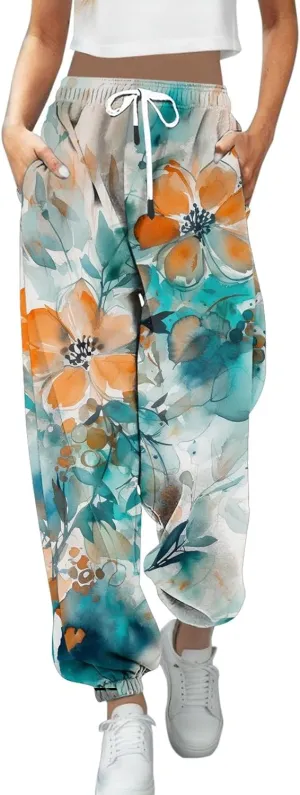 cooki Sweatpants for Women Mid Waisted Plus Sized Cinch Bottom Sweatpants with Pockets Batterflies Print Jogger Yoga Pants