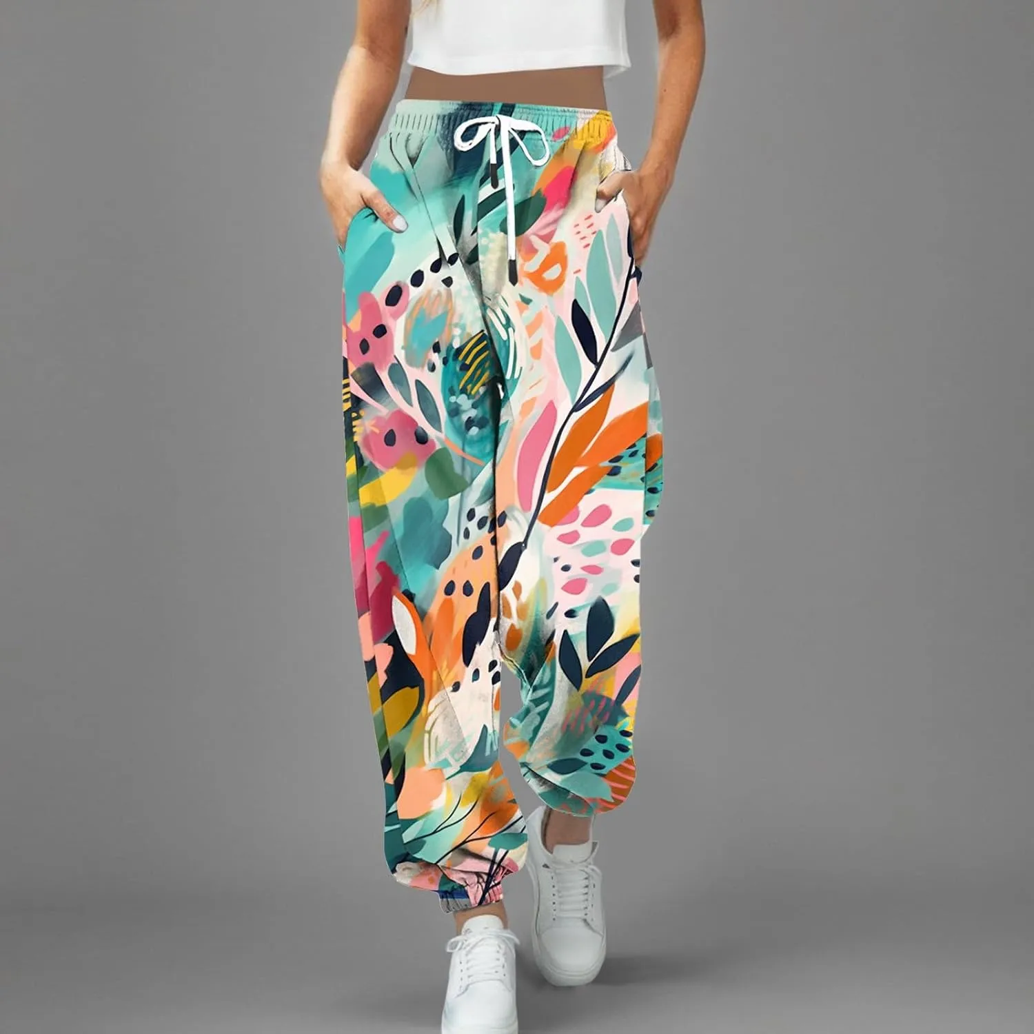 cooki Sweatpants for Women Mid Waisted Plus Sized Cinch Bottom Sweatpants with Pockets Batterflies Print Jogger Yoga Pants