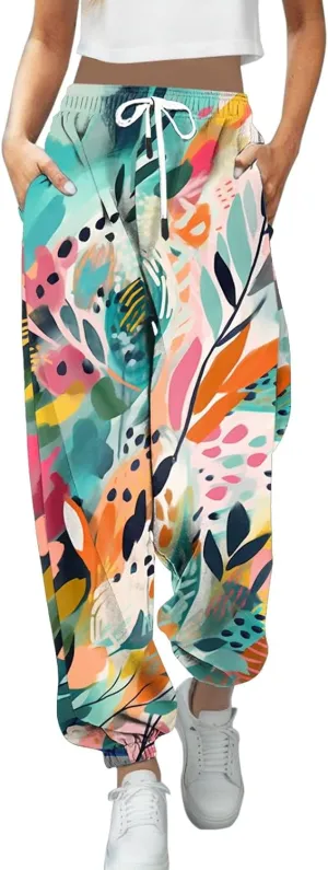 cooki Sweatpants for Women Mid Waisted Plus Sized Cinch Bottom Sweatpants with Pockets Batterflies Print Jogger Yoga Pants