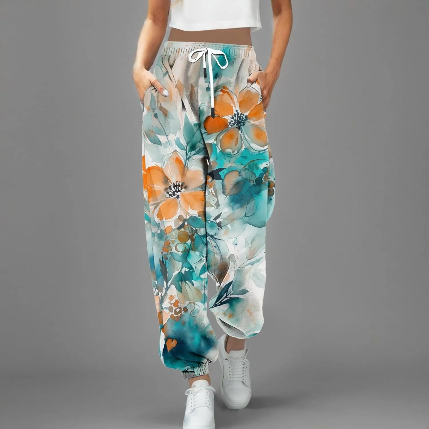 cooki Sweatpants for Women Mid Waisted Plus Sized Cinch Bottom Sweatpants with Pockets Batterflies Print Jogger Yoga Pants