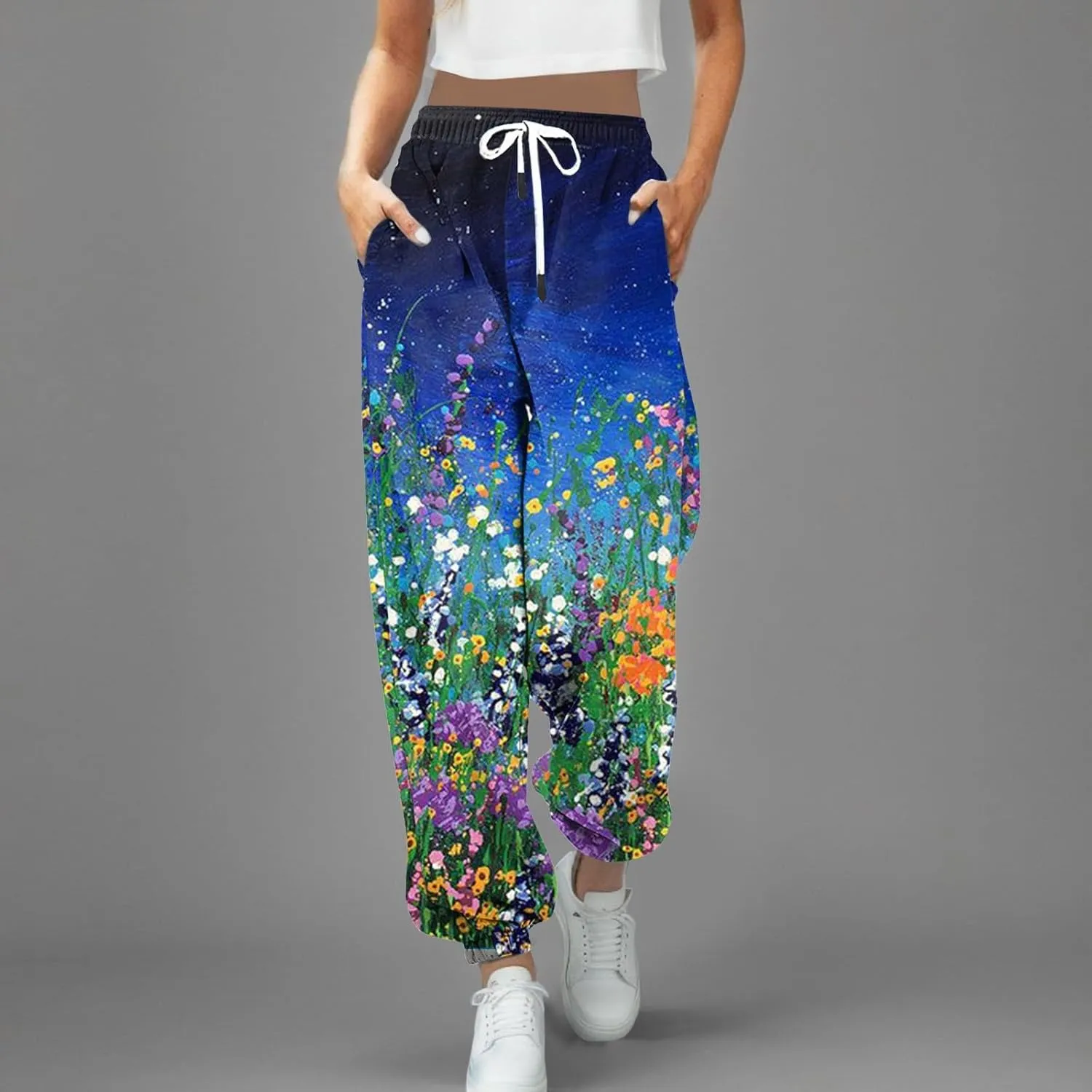 cooki Sweatpants Women Baggy Cinch Bottom Drawstring Elastic Waist Joggers Workout Gym High Waist Graphic Print Sweatpants