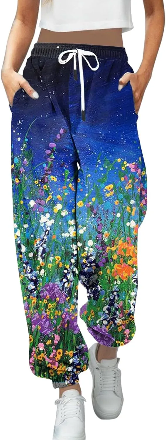 cooki Sweatpants Women Baggy Cinch Bottom Drawstring Elastic Waist Joggers Workout Gym High Waist Graphic Print Sweatpants
