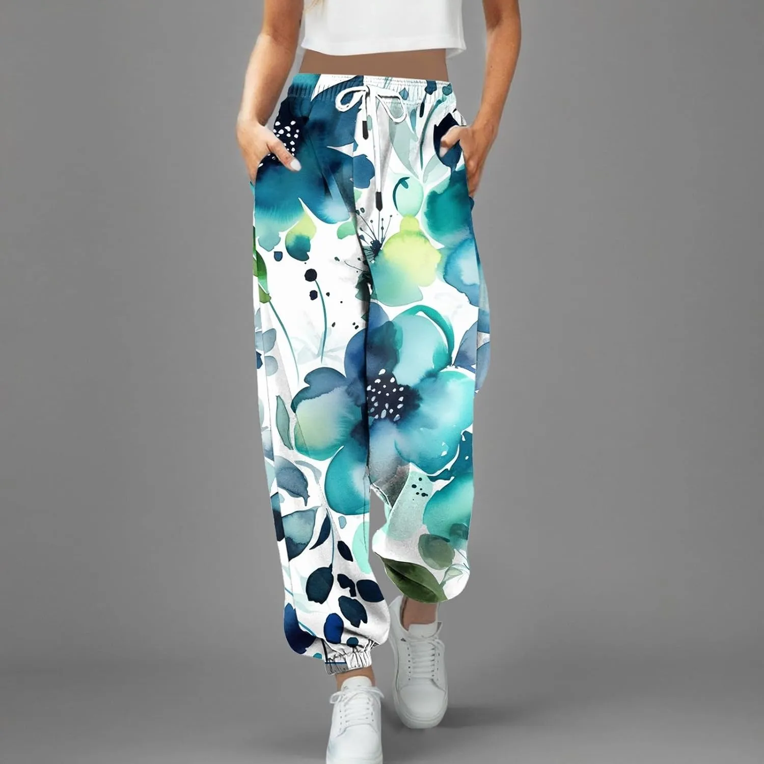 cooki Sweatpants Women Baggy Cinch Bottom Drawstring Elastic Waist Joggers Workout Gym High Waist Graphic Print Sweatpants