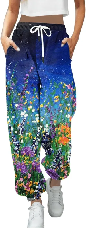 cooki Sweatpants Women Baggy Cinch Bottom Drawstring Elastic Waist Joggers Workout Gym High Waist Graphic Print Sweatpants