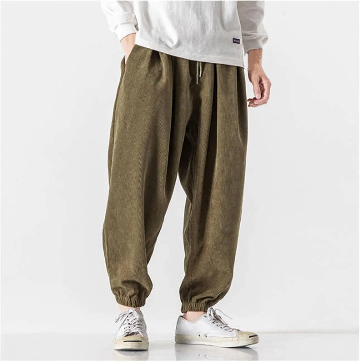 Corduroy Harem Pants for Men Relaxed Fit Plus Size Hip Hop Tapered Trousers Autumn and Winter Loose Fit Stretch Casual Pants