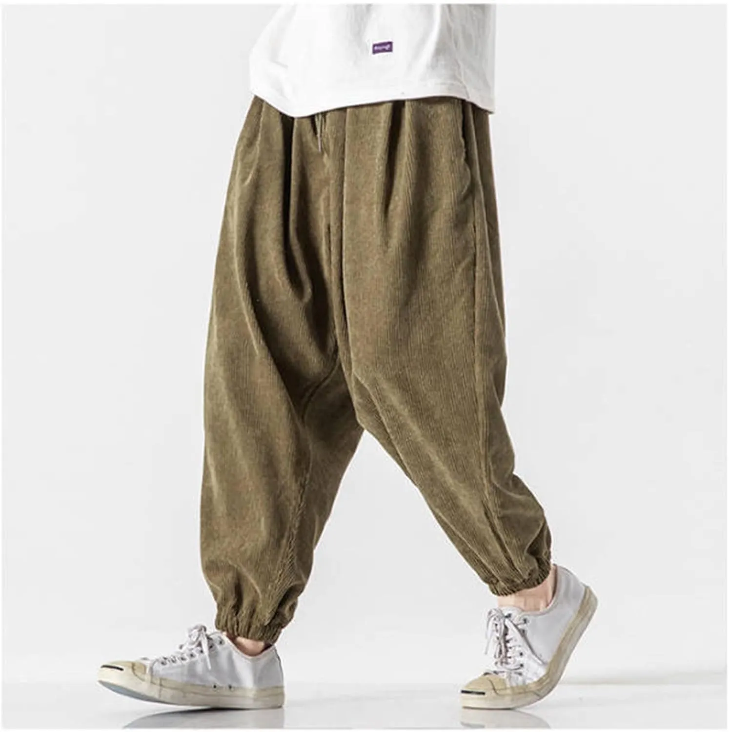 Corduroy Harem Pants for Men Relaxed Fit Plus Size Hip Hop Tapered Trousers Autumn and Winter Loose Fit Stretch Casual Pants