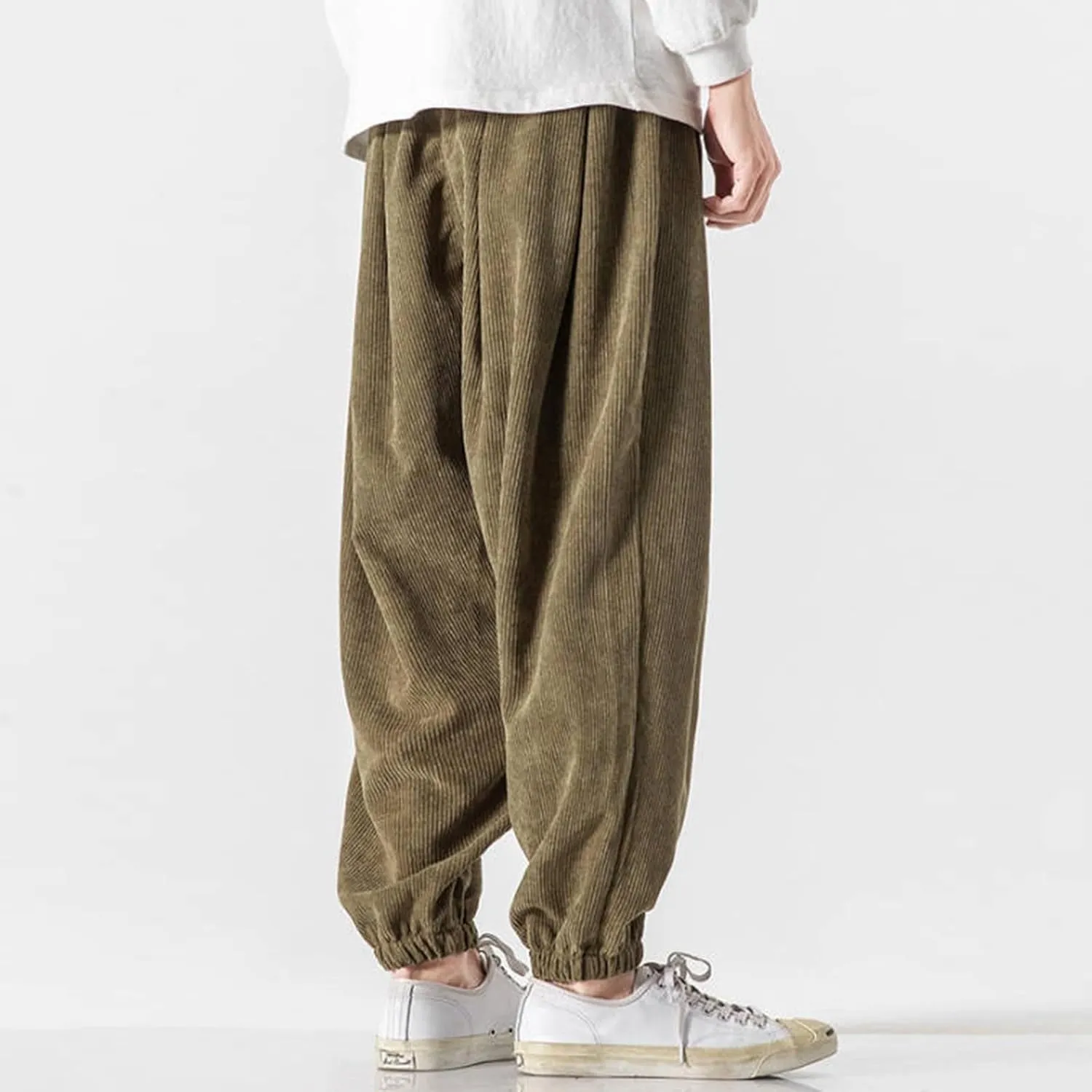Corduroy Harem Pants for Men Relaxed Fit Plus Size Hip Hop Tapered Trousers Autumn and Winter Loose Fit Stretch Casual Pants