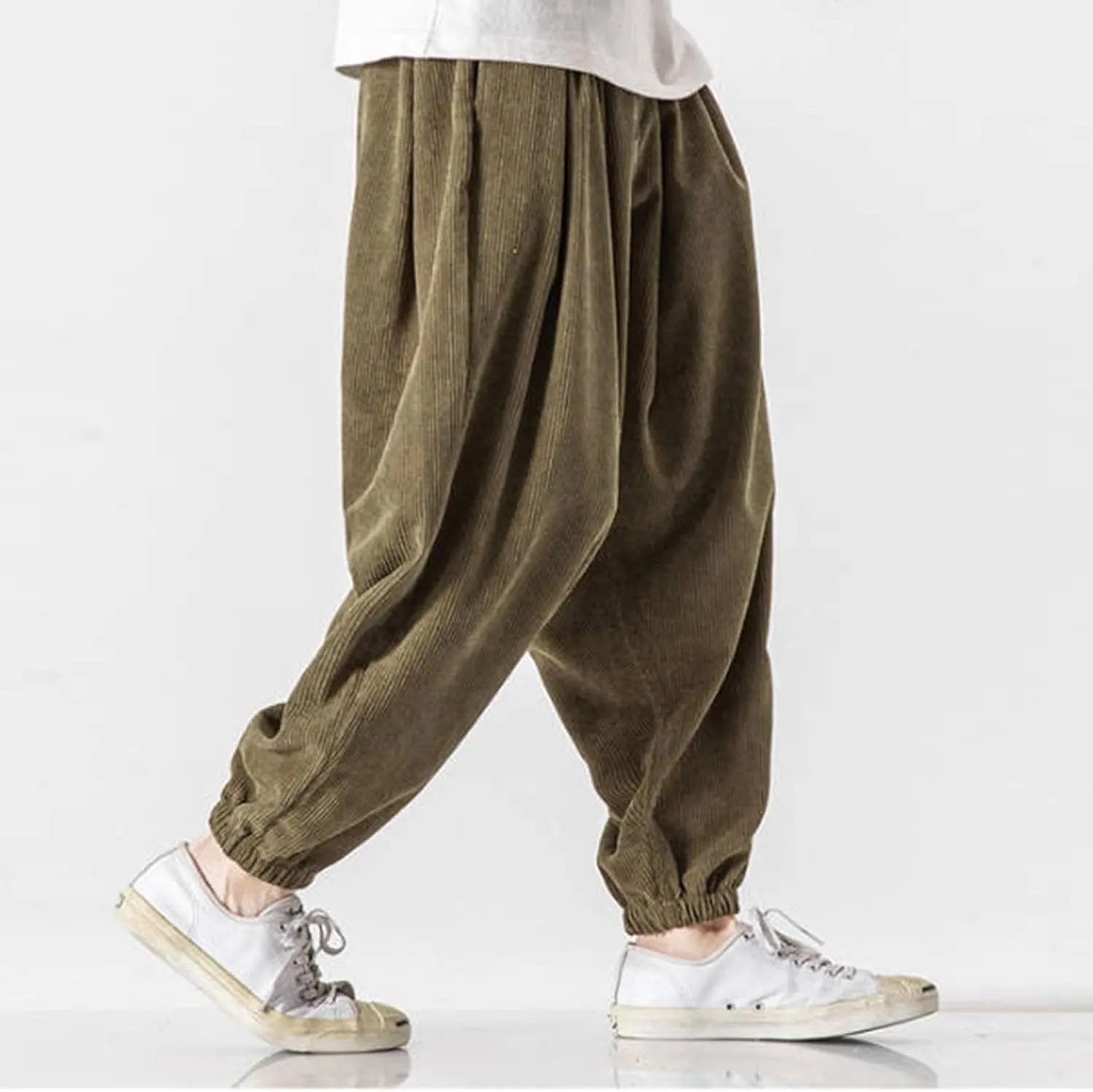 Corduroy Harem Pants for Men Relaxed Fit Plus Size Hip Hop Tapered Trousers Autumn and Winter Loose Fit Stretch Casual Pants