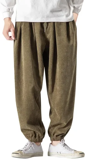 Corduroy Harem Pants for Men Relaxed Fit Plus Size Hip Hop Tapered Trousers Autumn and Winter Loose Fit Stretch Casual Pants