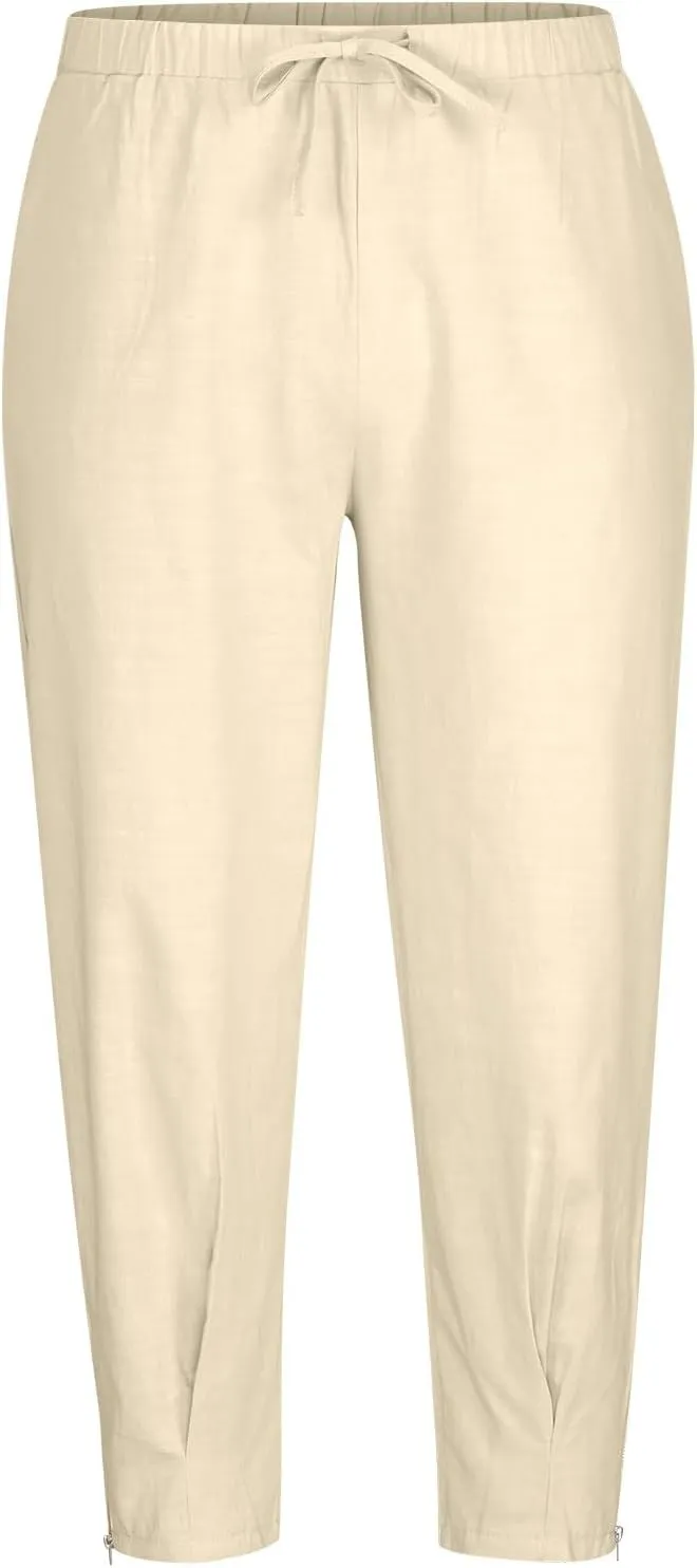 Cotton Linen Capris Pants for Men Drawstring Elastic Waist Side Zipper Casual Pants Athletic Gym Pants with Pocket
