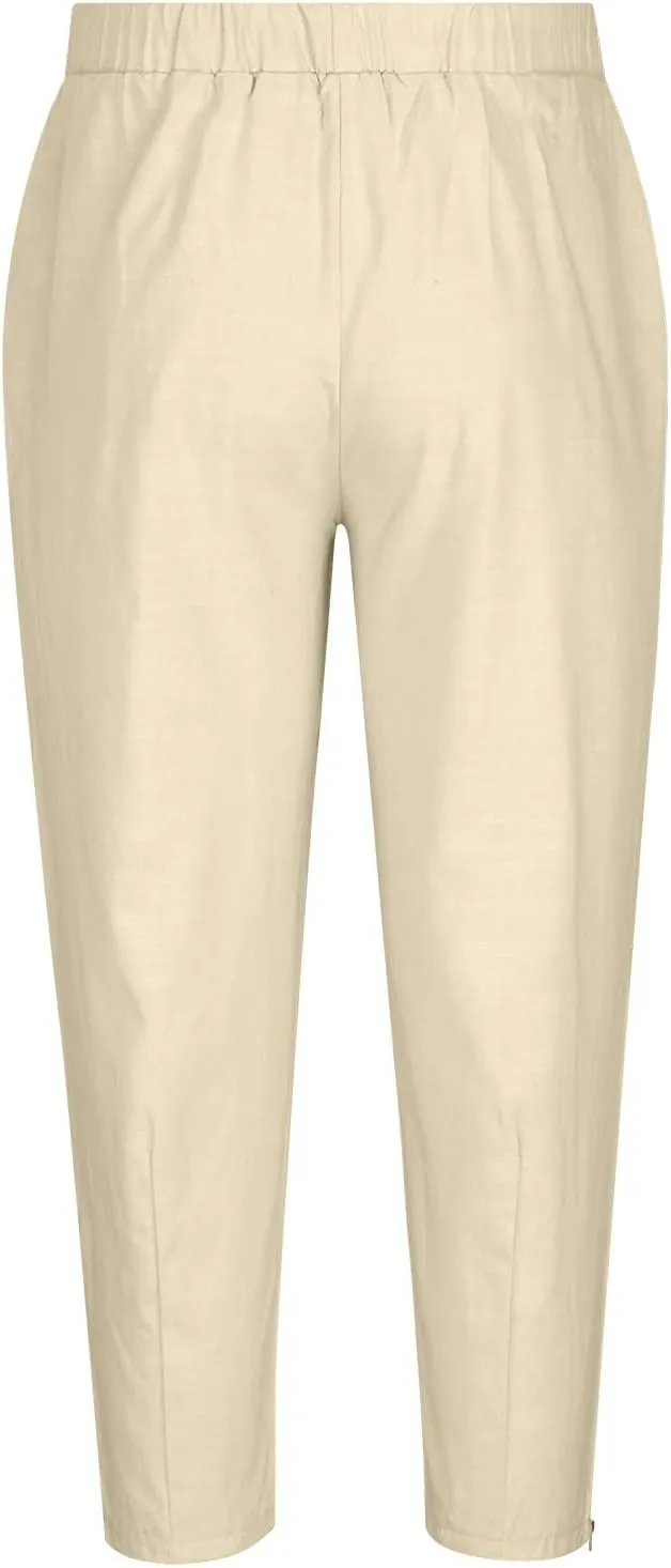 Cotton Linen Capris Pants for Men Drawstring Elastic Waist Side Zipper Casual Pants Athletic Gym Pants with Pocket