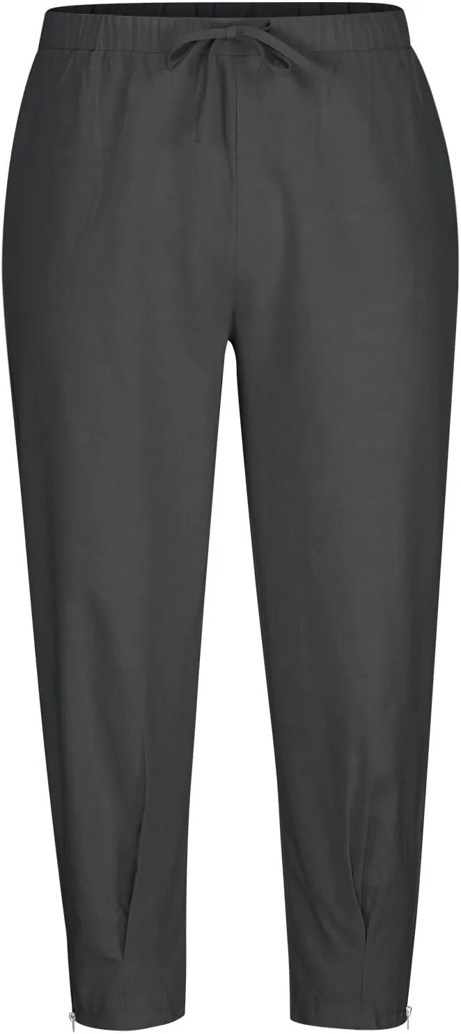 Cotton Linen Capris Pants for Men Drawstring Elastic Waist Side Zipper Casual Pants Athletic Gym Pants with Pocket