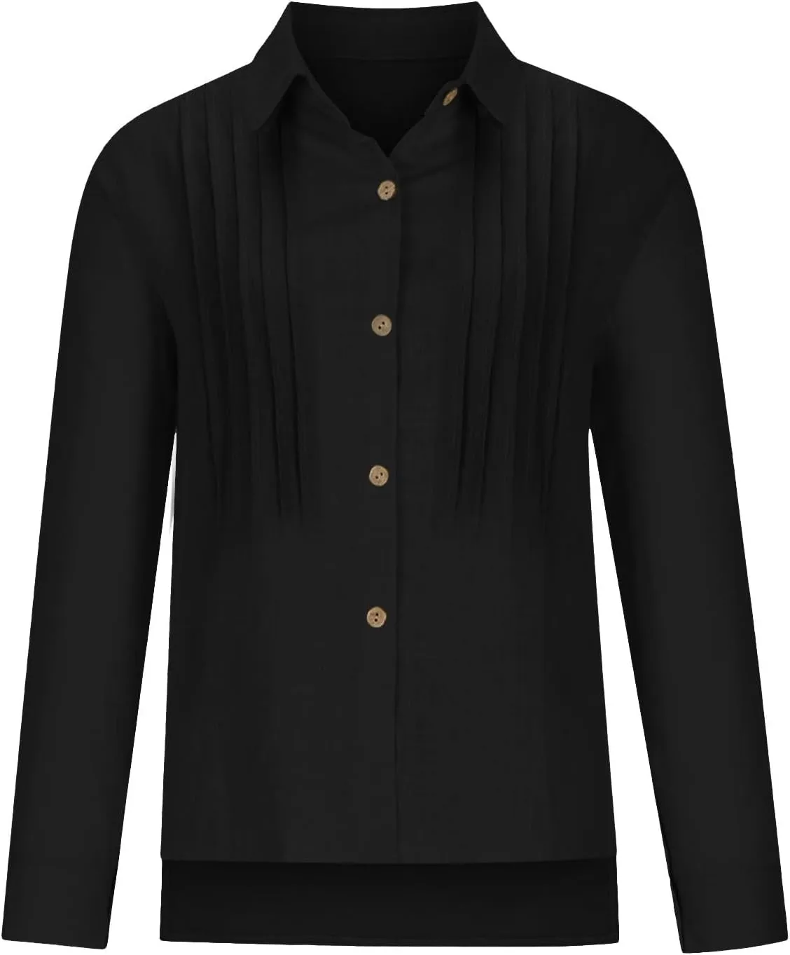 Cotton Linen Shirts for Women Summer Long Sleeve Button Down Shirt Pleated Front Gauze Tops Loose Casual Blouses