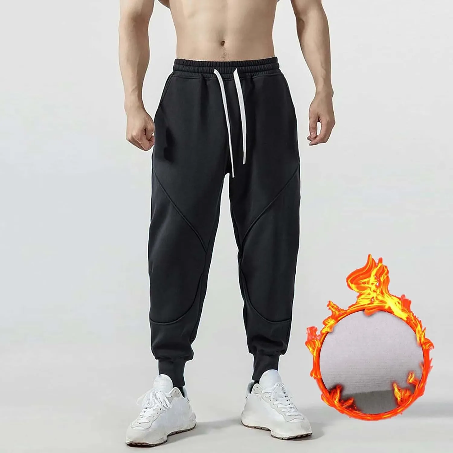 CRNTCEM Mens Winter Warm Sweatpants Fleece Lined Thermal Workout Running Gym Pants Cuffed Straight Leg Casual Sports Pants