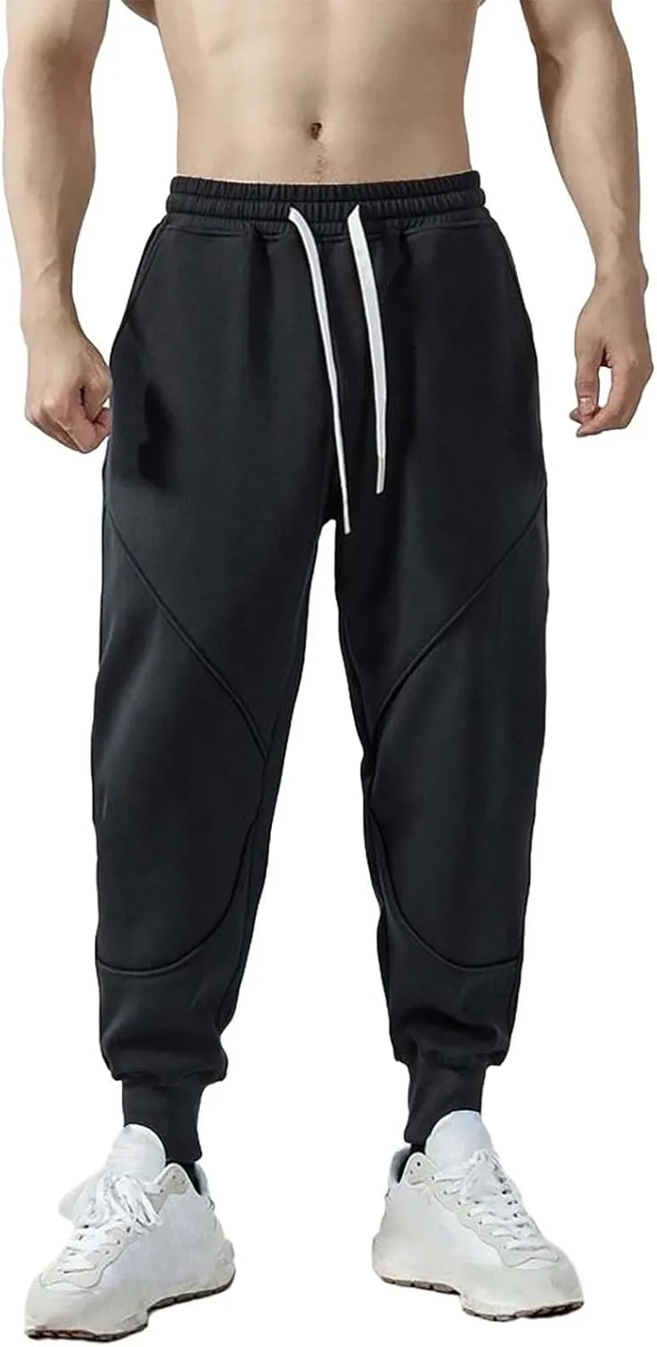 CRNTCEM Mens Winter Warm Sweatpants Fleece Lined Thermal Workout Running Gym Pants Cuffed Straight Leg Casual Sports Pants
